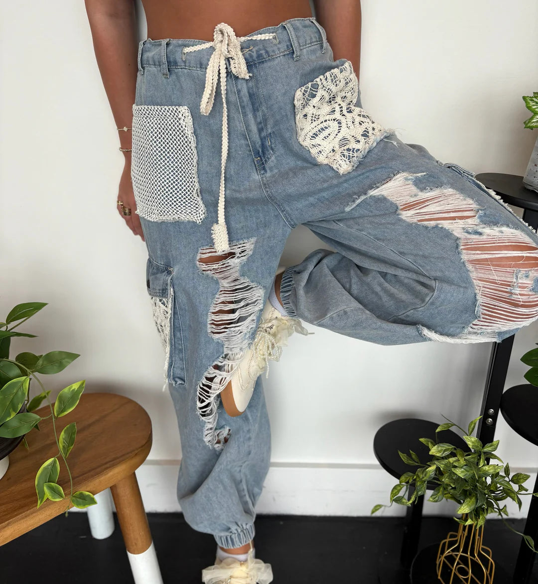 Boho Denim Joggers