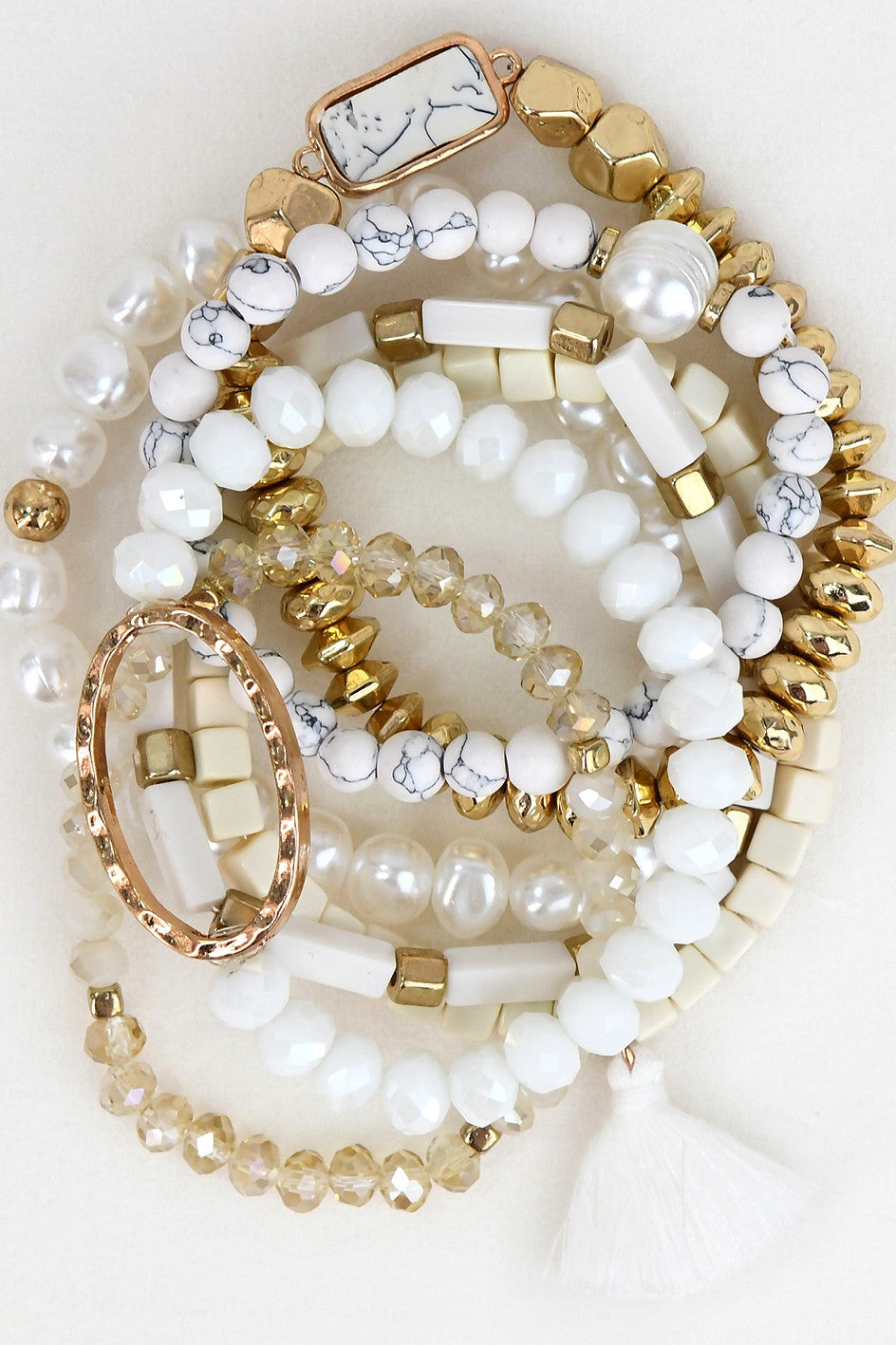 White Turquoise Crystal Beaded Bracelet Set