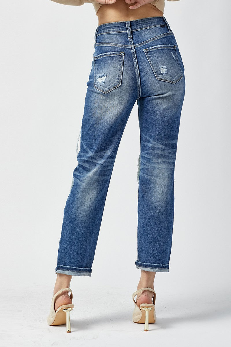 Risen Patched Straight Denim Jeans