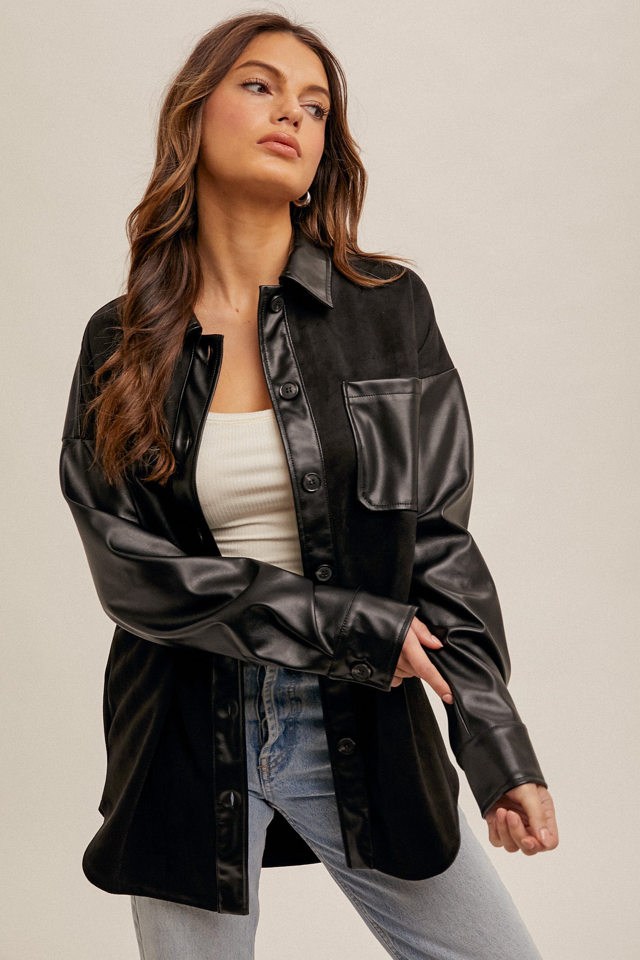 Faux Leather and Suede Jacket