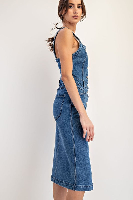 Denim Buttonfront Midi Dress