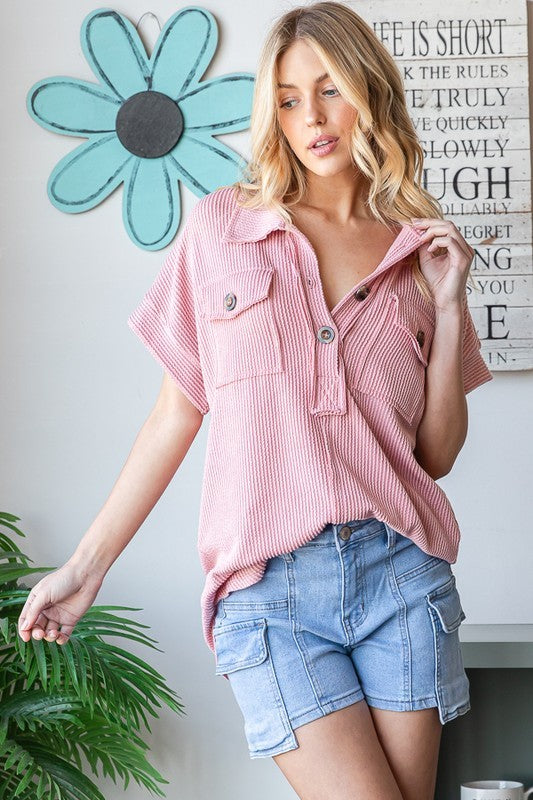 Mauve Ribbed Pocket Top