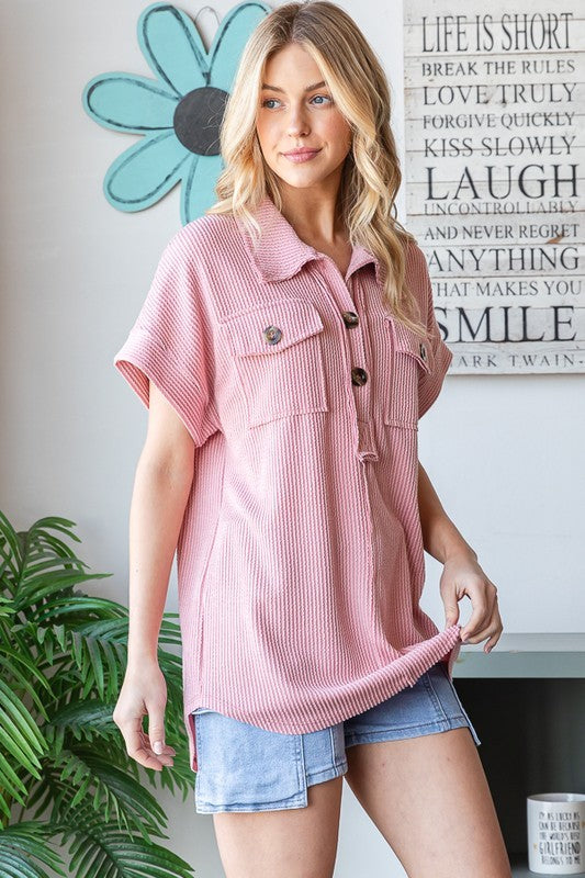 Mauve Ribbed Pocket Top