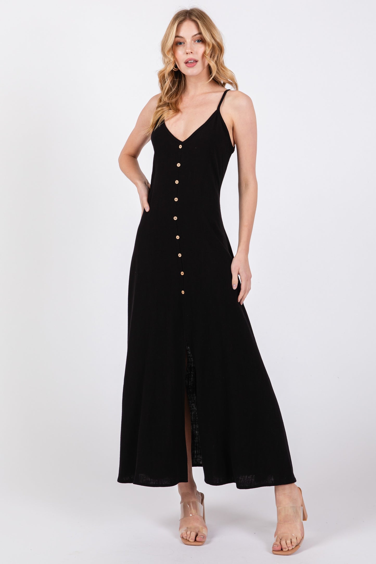 Flowy Button Linen Dress