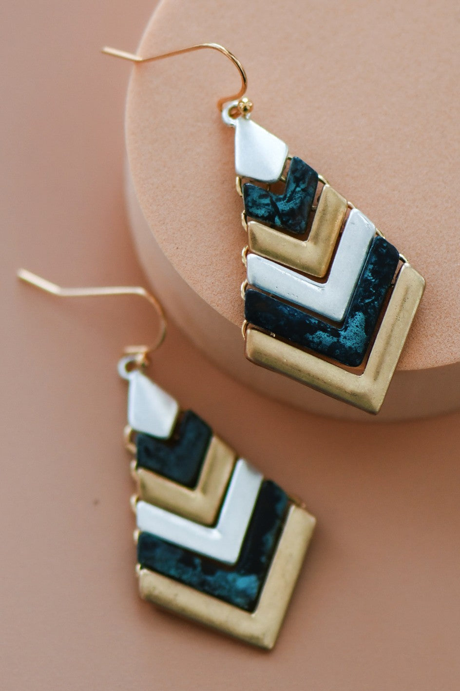 Black Chevron Metal Earrings