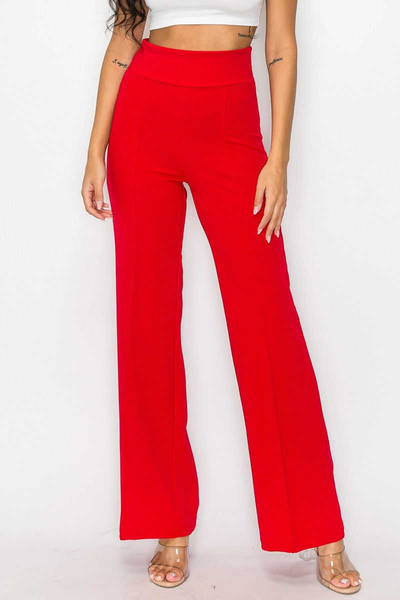 Red High Waist Dress Pants
