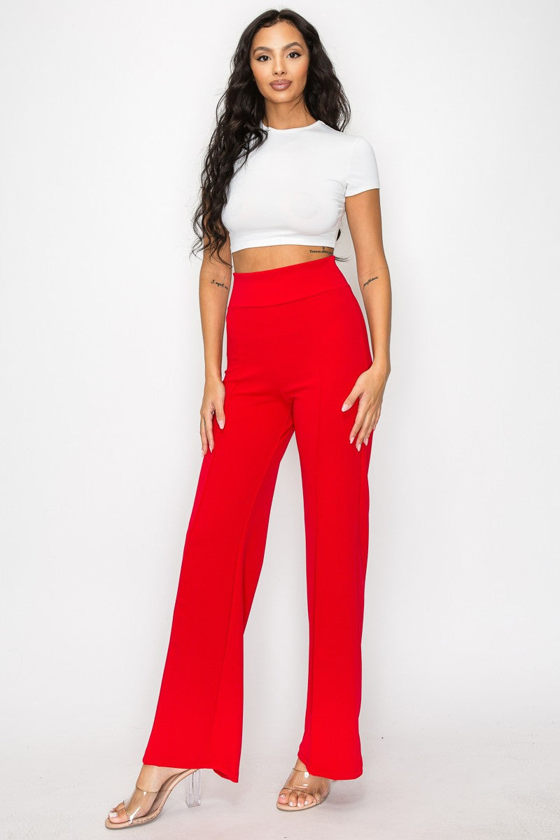 Red High Waist Dress Pants