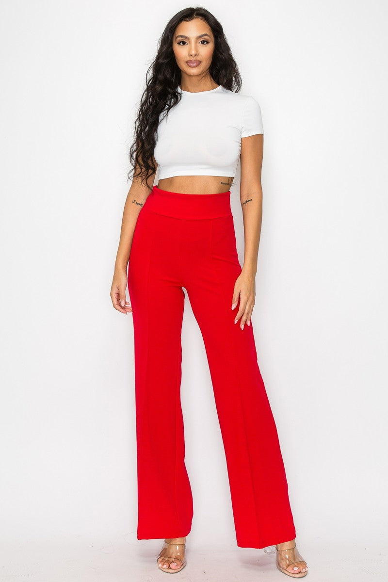 Red High Waist Dress Pants