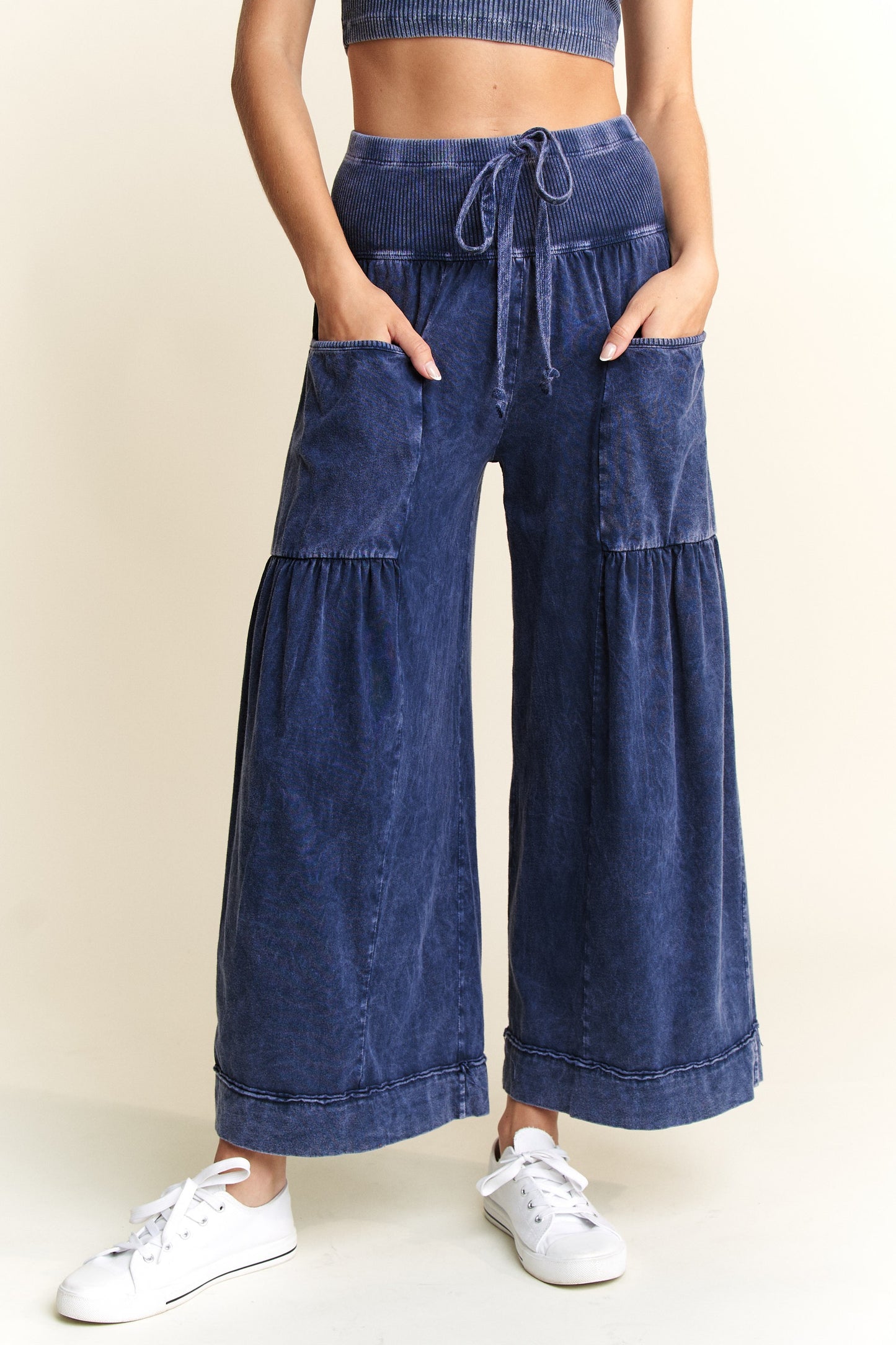 Mineral Washed Wide Leg Boho Pants