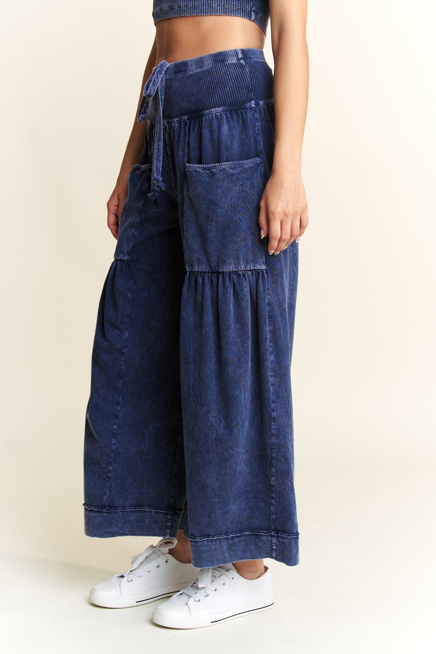 Mineral Washed Wide Leg Boho Pants