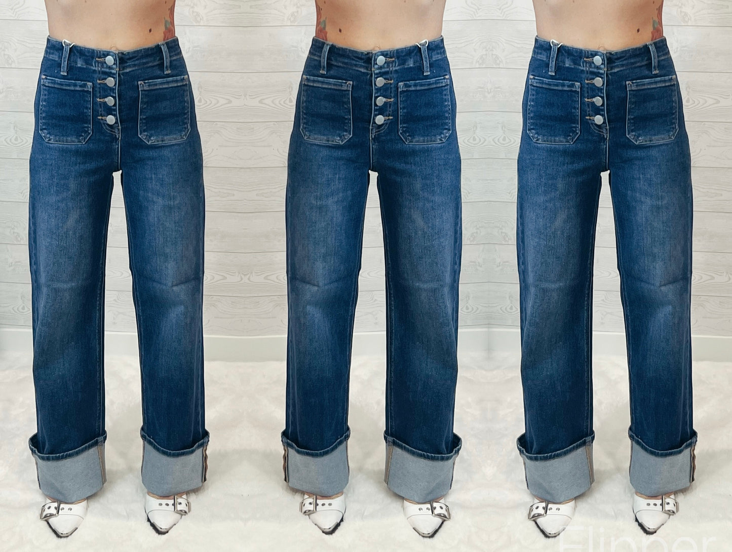 Risen Patch Pocket Wide Leg Denim