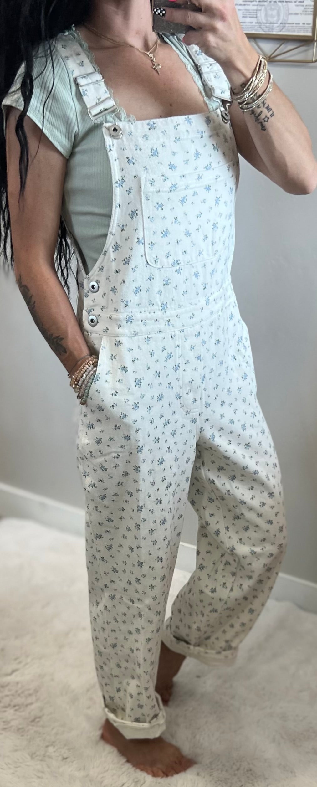 Ditzy Floral Denim Overalls 