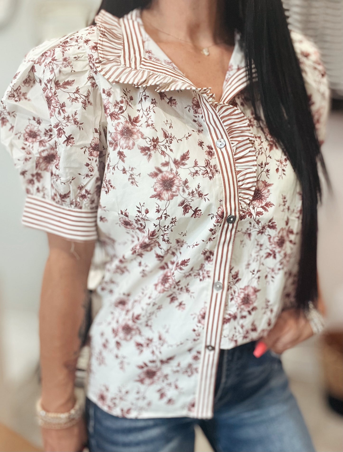 Entro Floral Ruffle Blouse