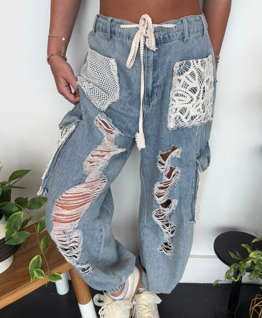Boho Denim Joggers