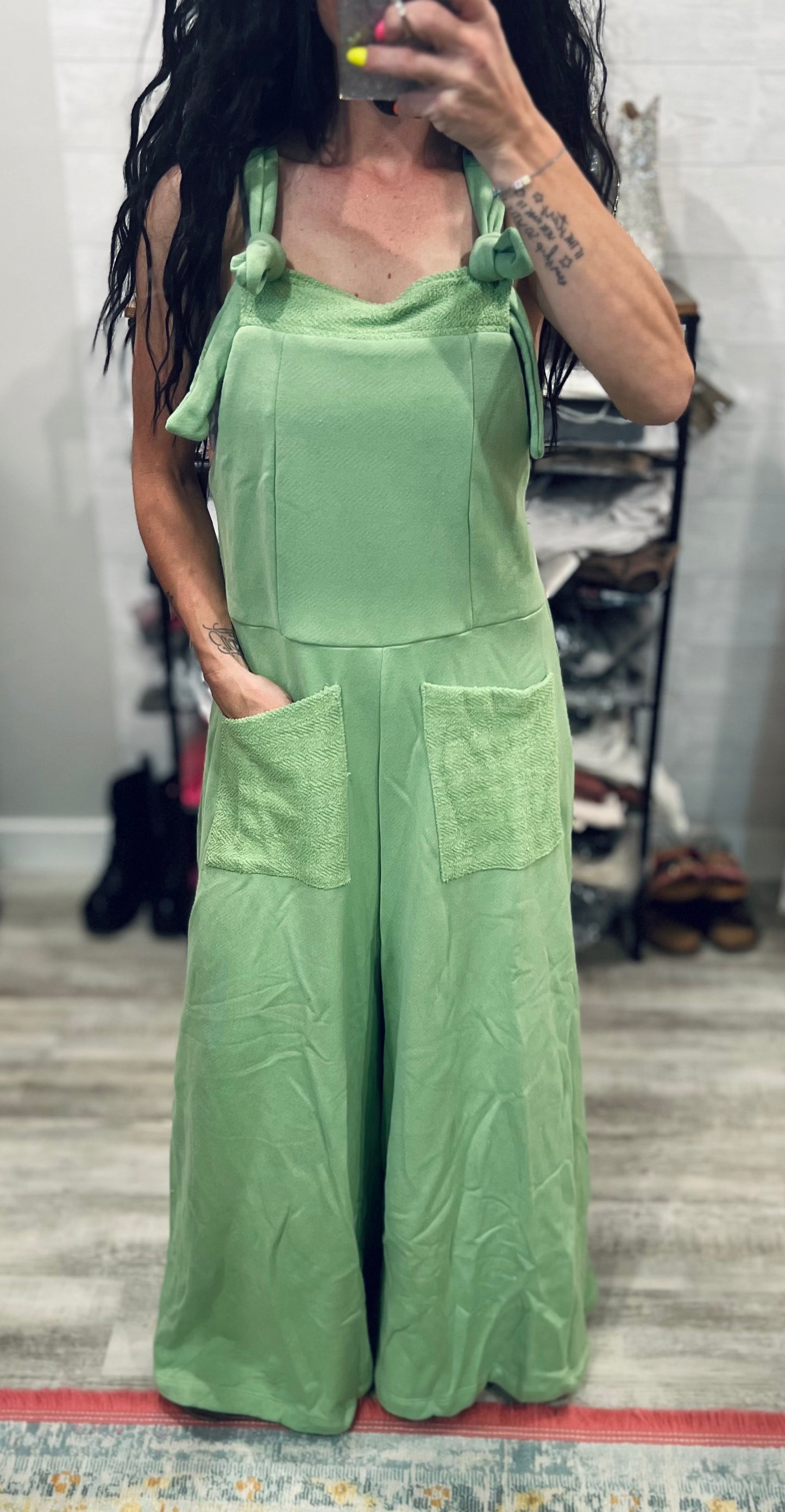 French Terry Tie Strap Overalls