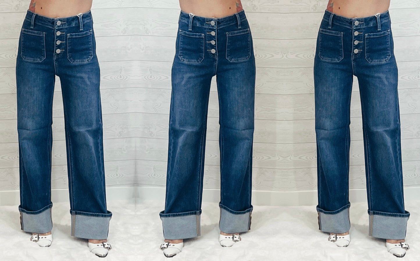 Risen Patch Pocket Wide Leg Denim