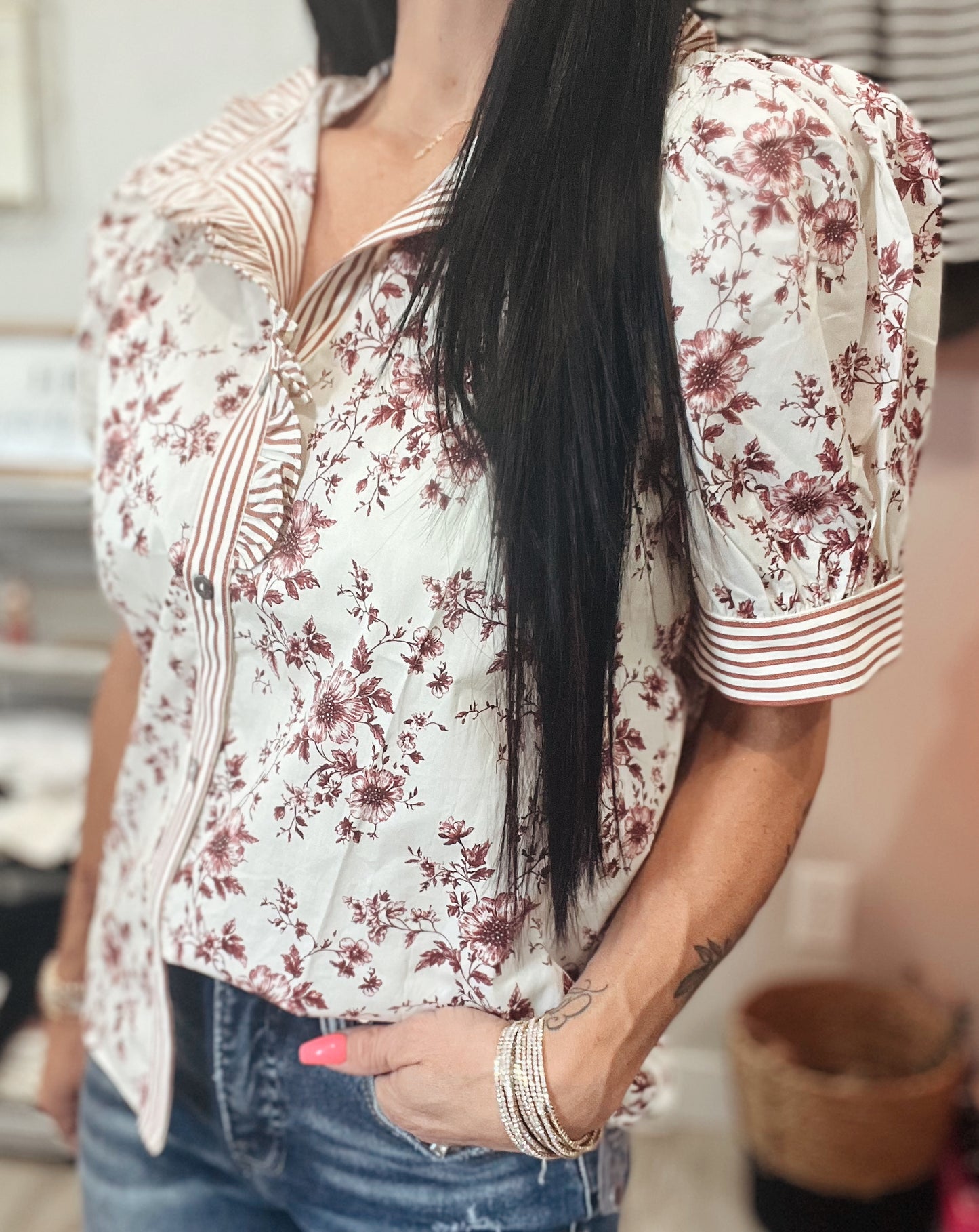 Entro Floral Ruffle Blouse