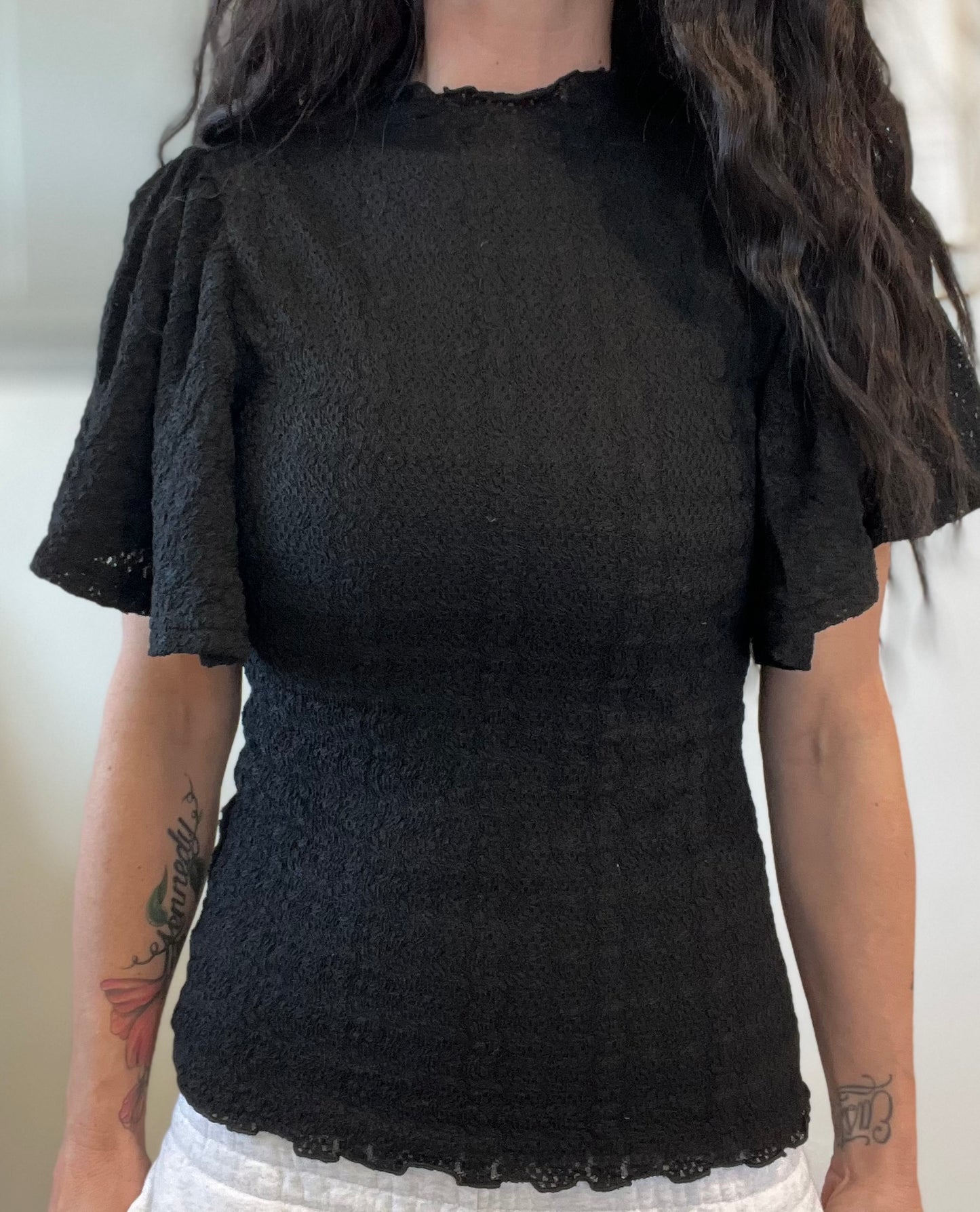 Black Lace Flutter Sleeve Top