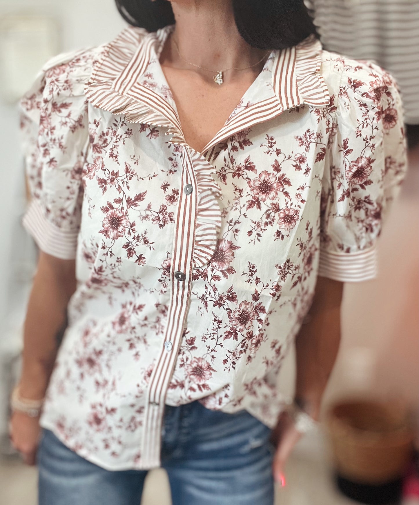 Entro Floral Ruffle Blouse