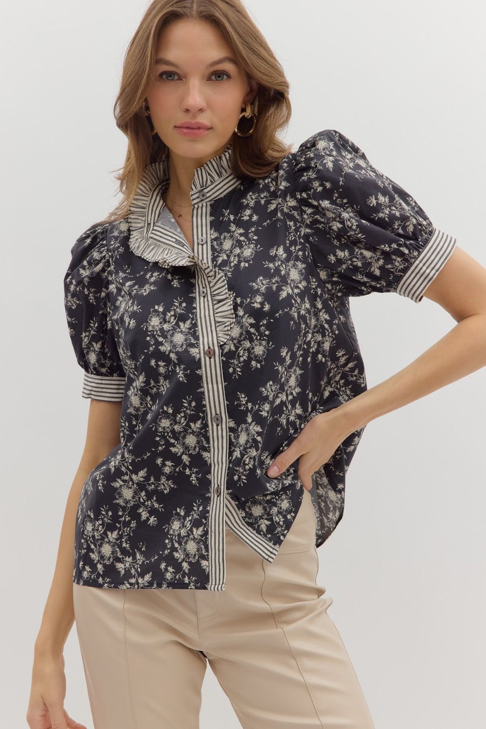 Entro Floral Ruffle Blouse
