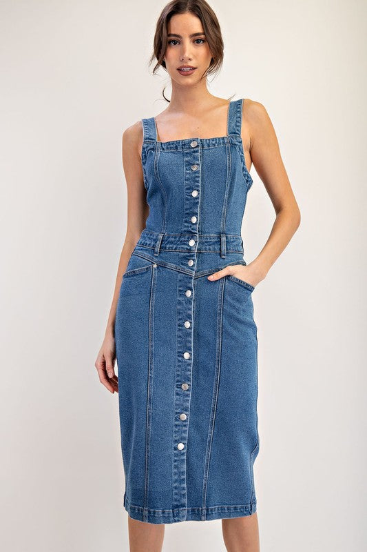 Denim Buttonfront Midi Dress