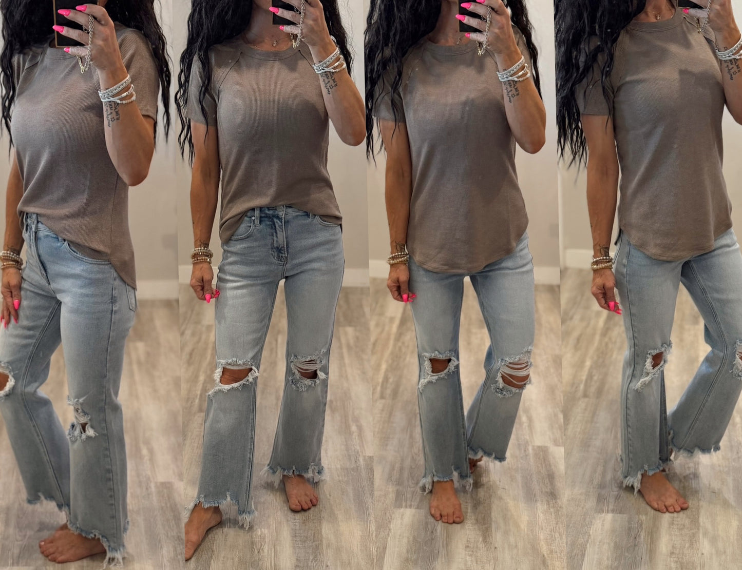 Waffle Round Hem T-shirts