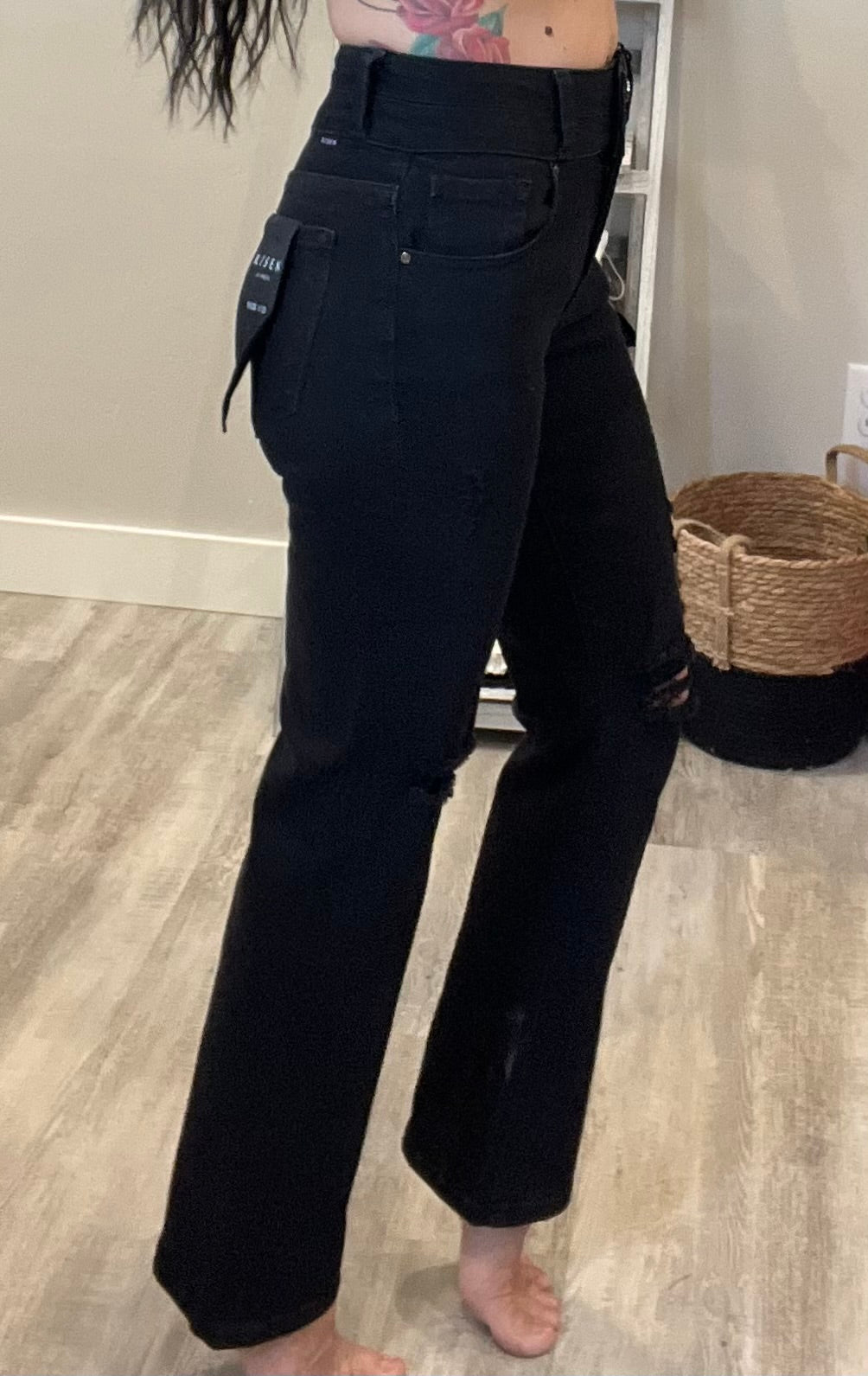 Risen Black Double Button Ankle Jeans