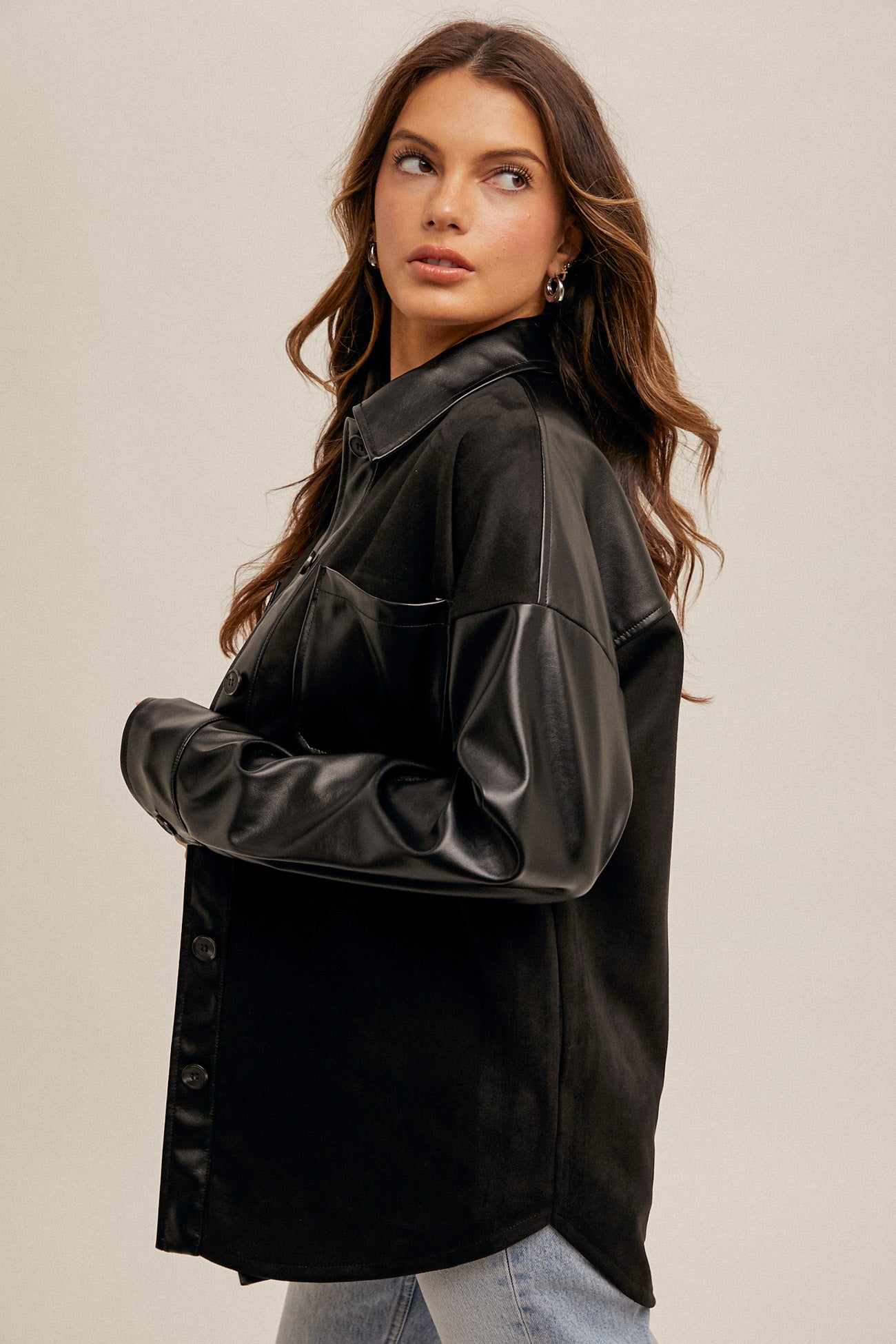 Faux Leather and Suede Jacket