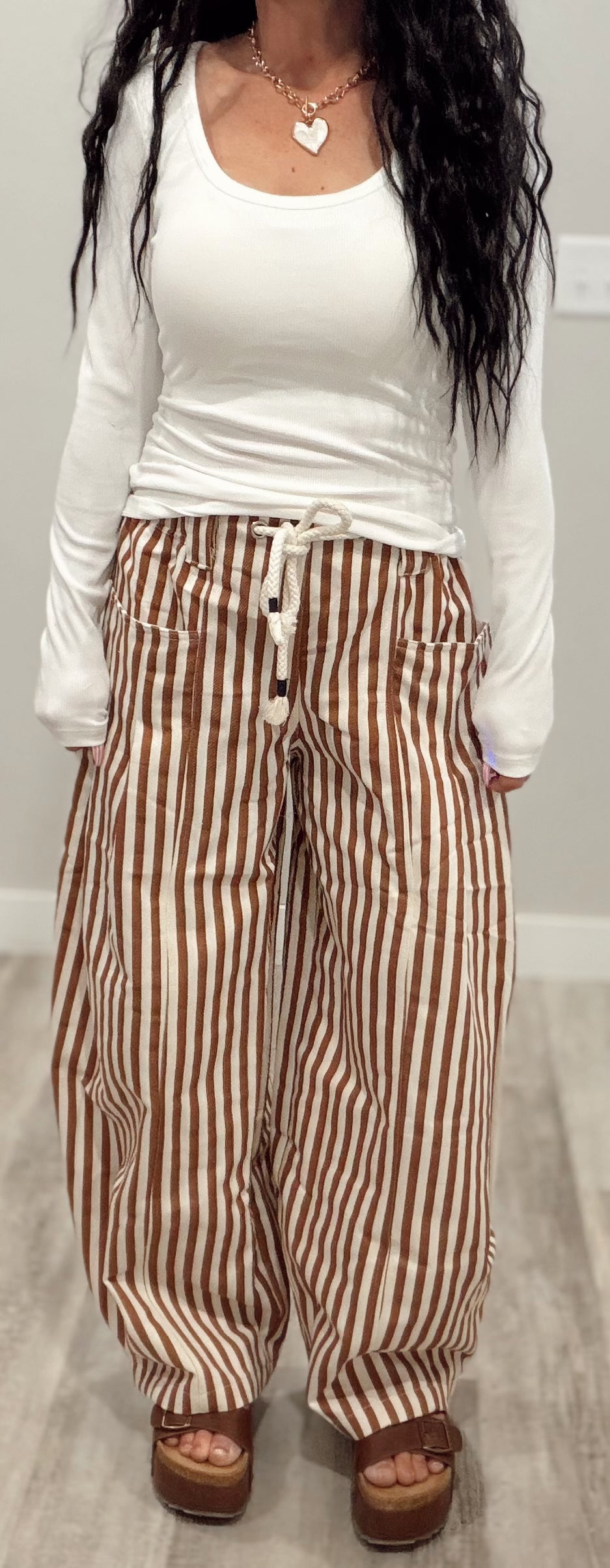 Modern Striped Barrel Leg Pants