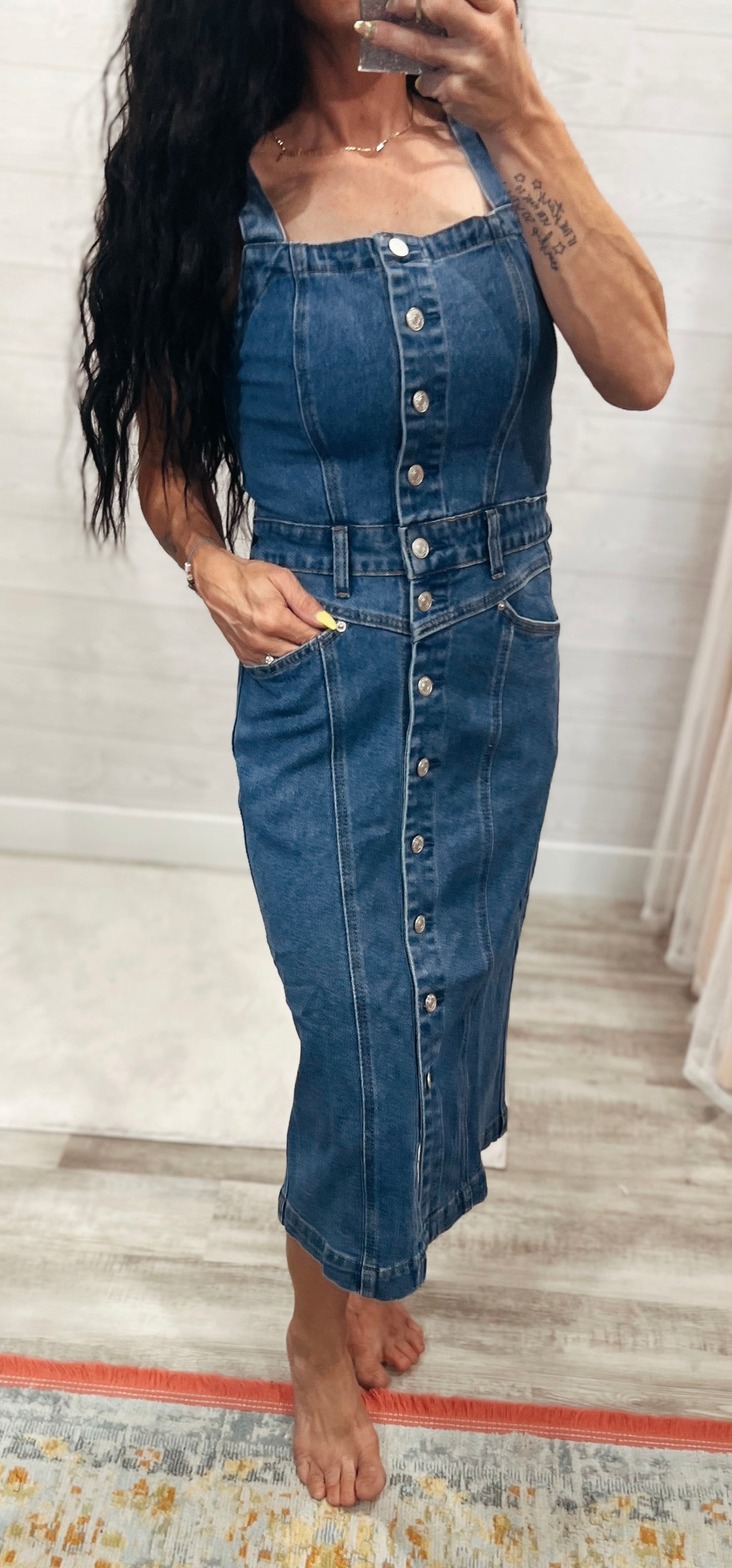 Denim Buttonfront Midi Dress