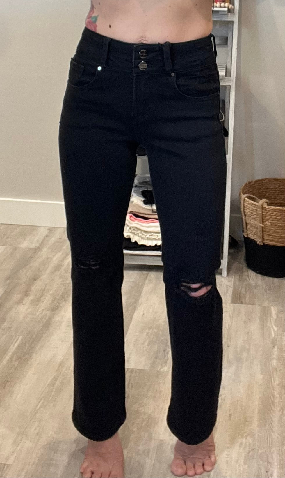 Risen Black Double Button Ankle Jeans