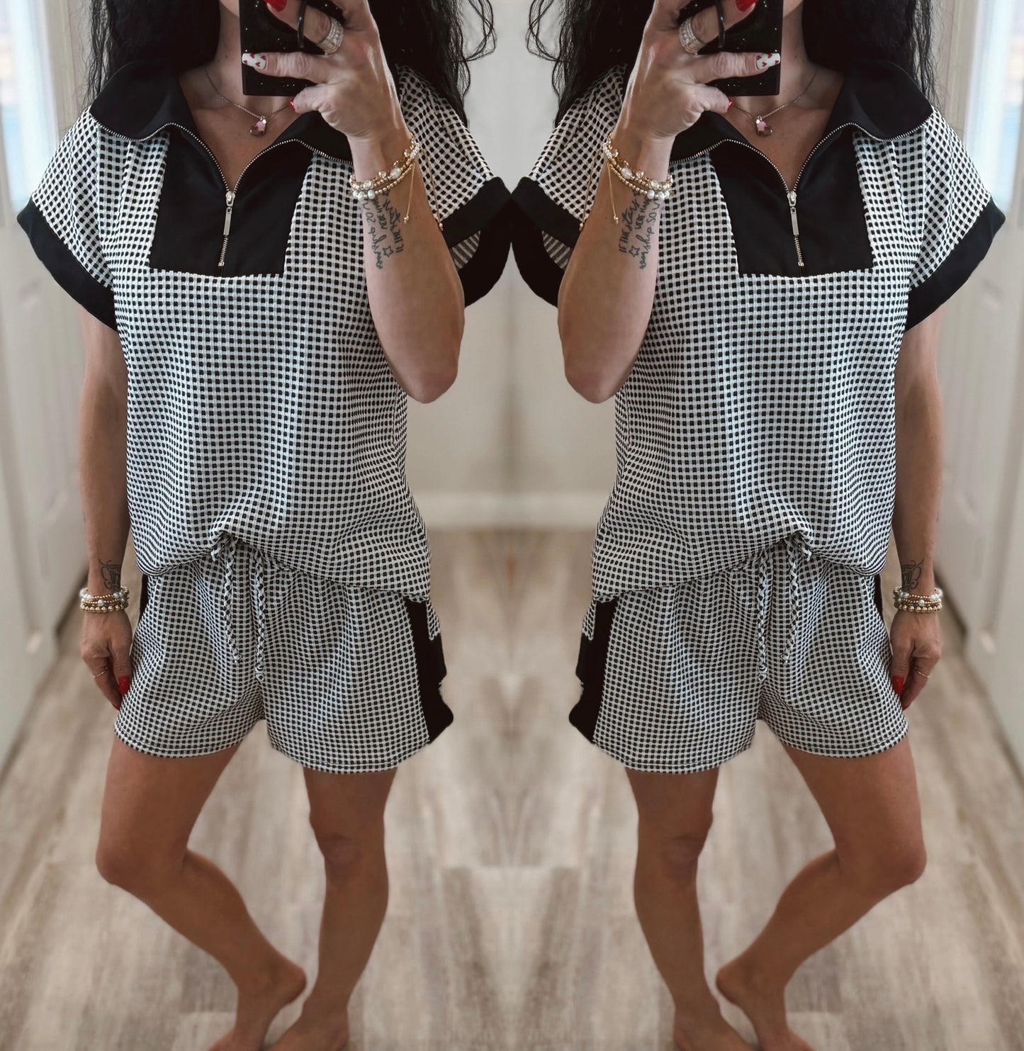 Black Checker Half Zip Set