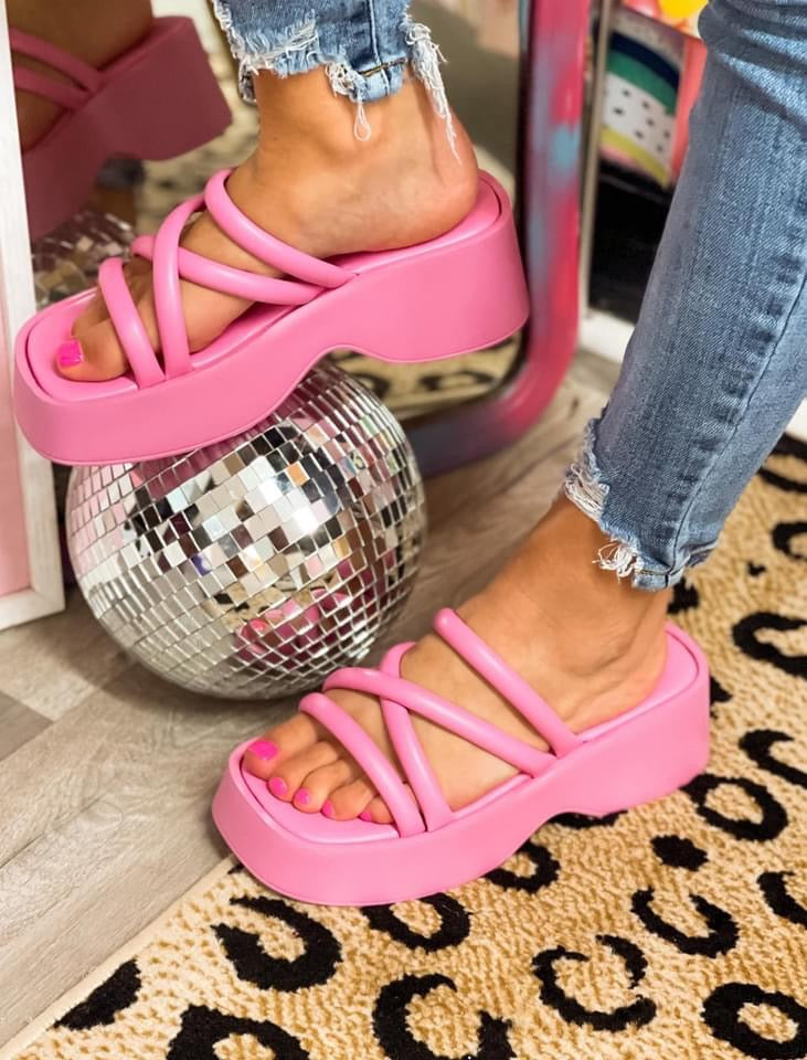 Pink Strappy Platform Sandals
