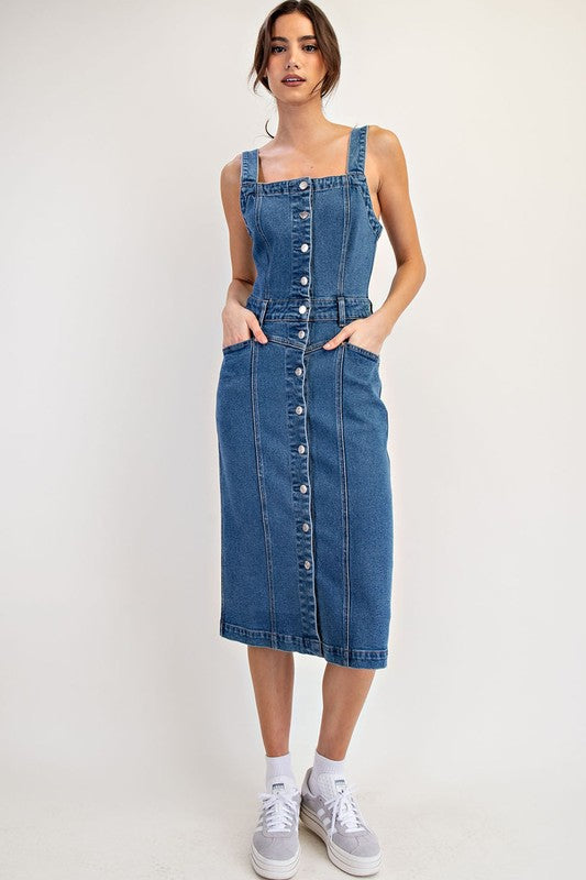 Denim Buttonfront Midi Dress