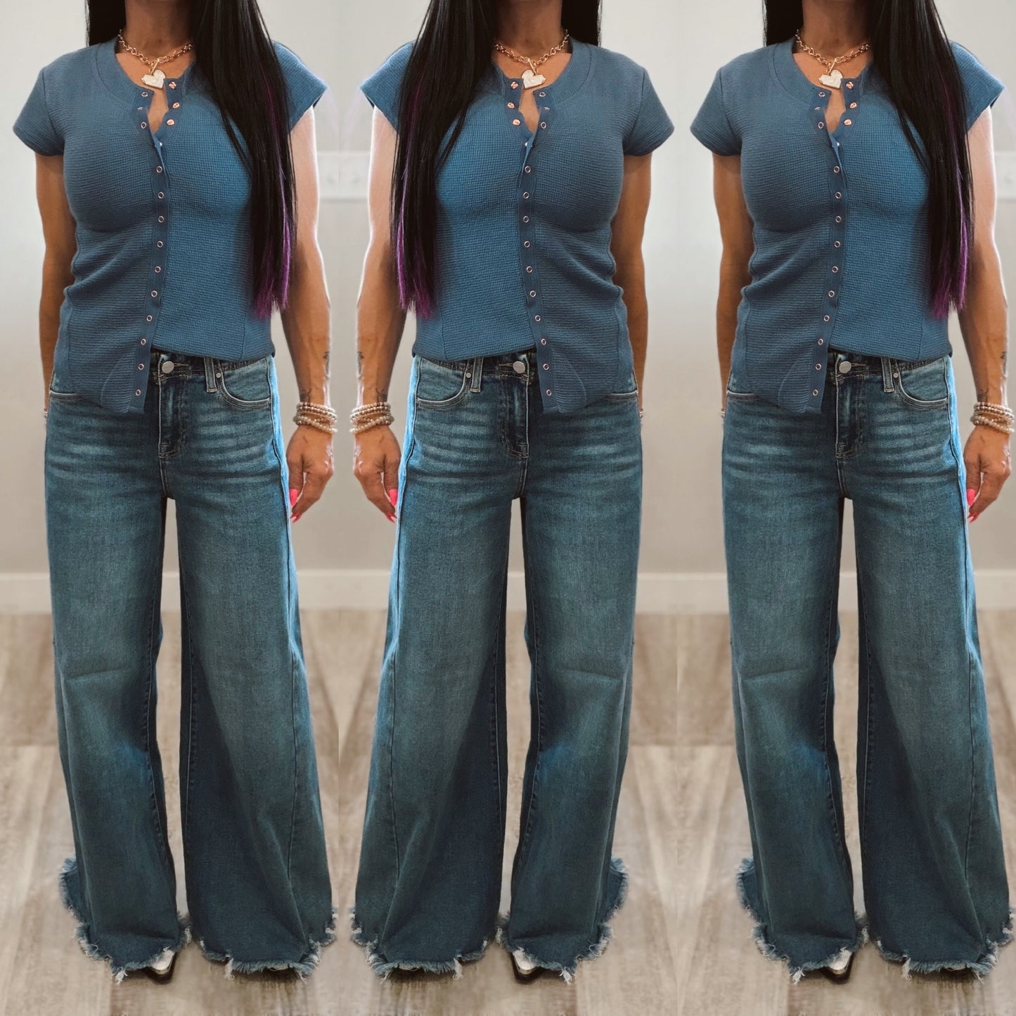 Risen Raw Hem Wide Leg Denim