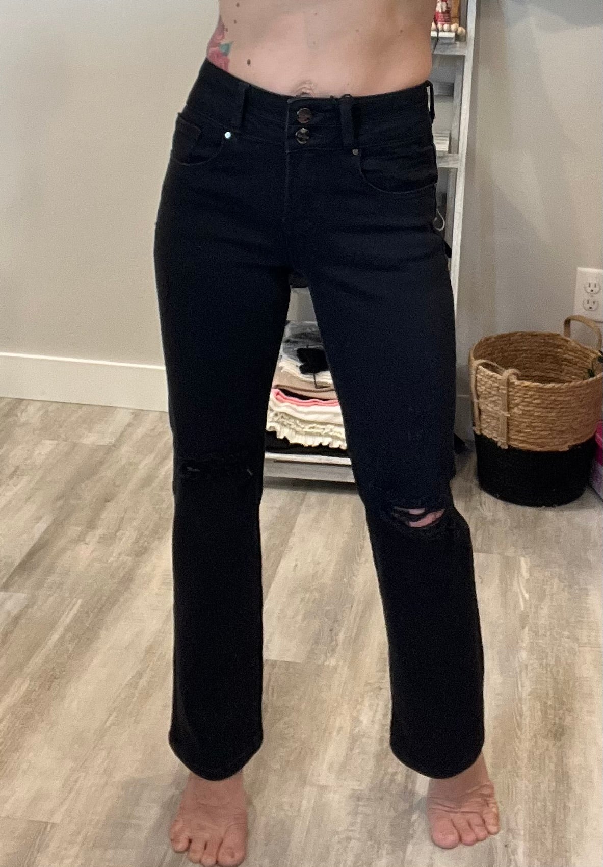 Risen Black Double Button Ankle Jeans