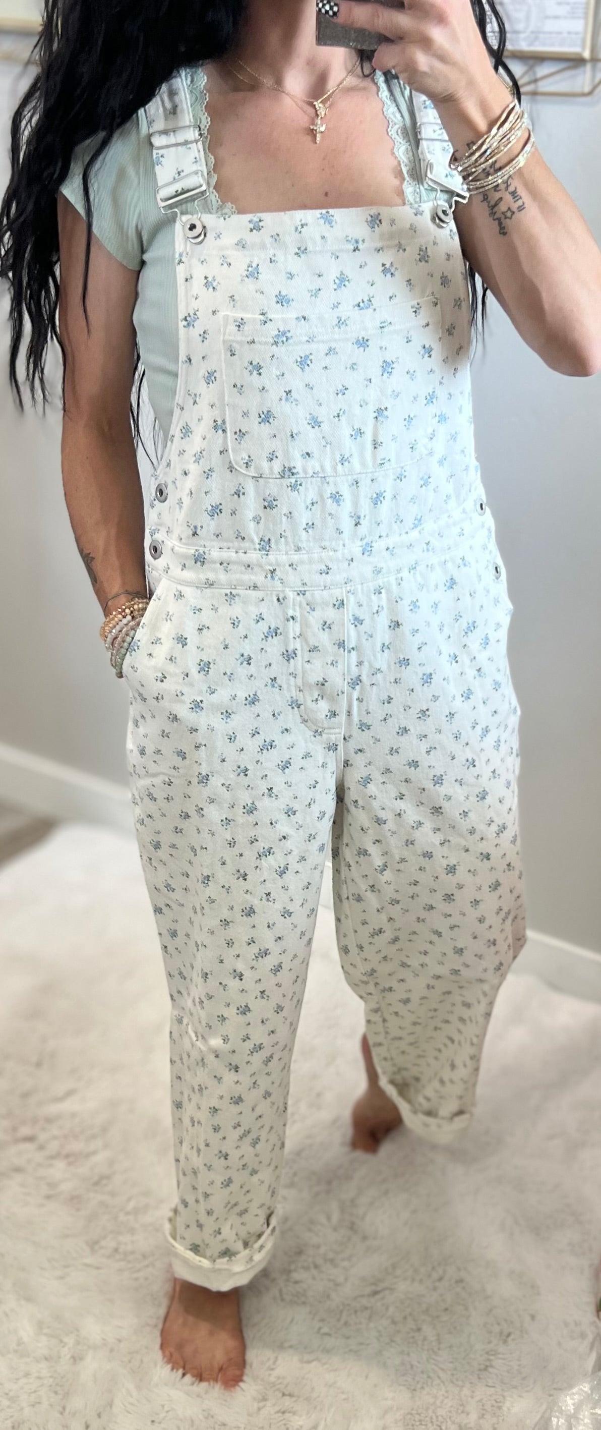 Ditzy Floral Denim Overalls 