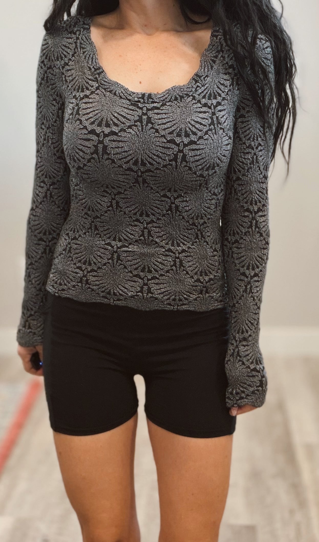 Textured Long Sleeve Seamless Top