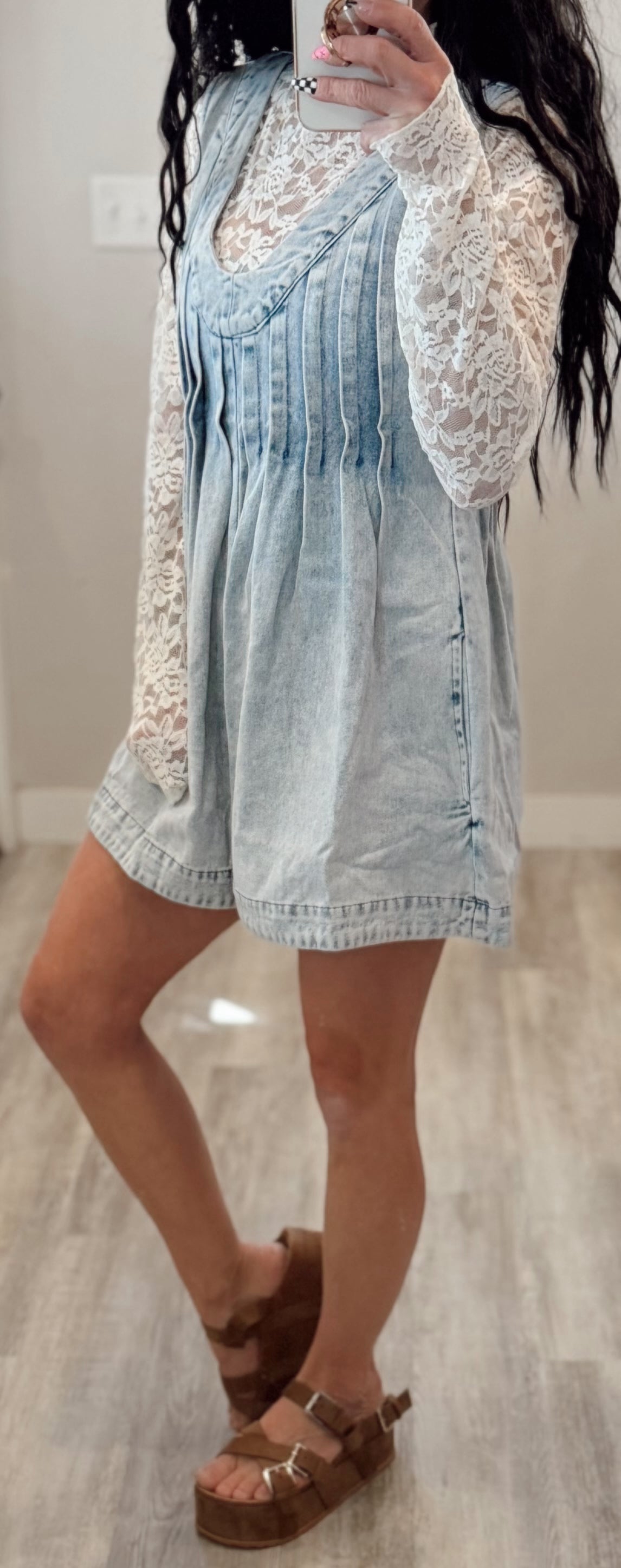 Vintage Wash Denim Pleated Romper