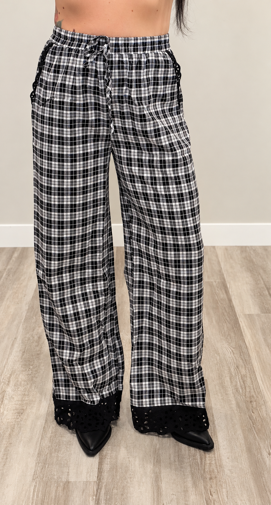 Plaid Lace Hem Pants
