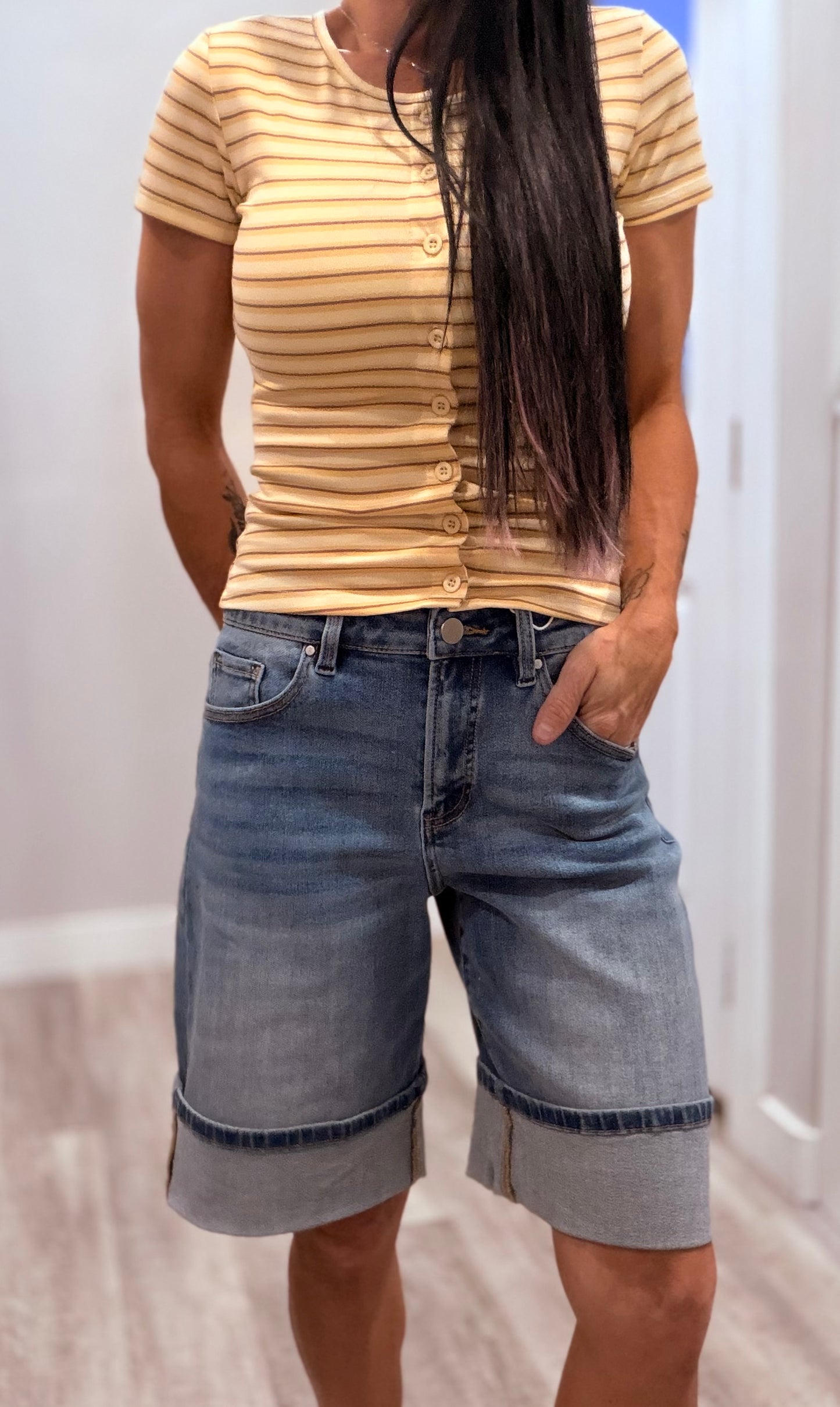 Risen Jeans Cuffed Bermuda Shorts