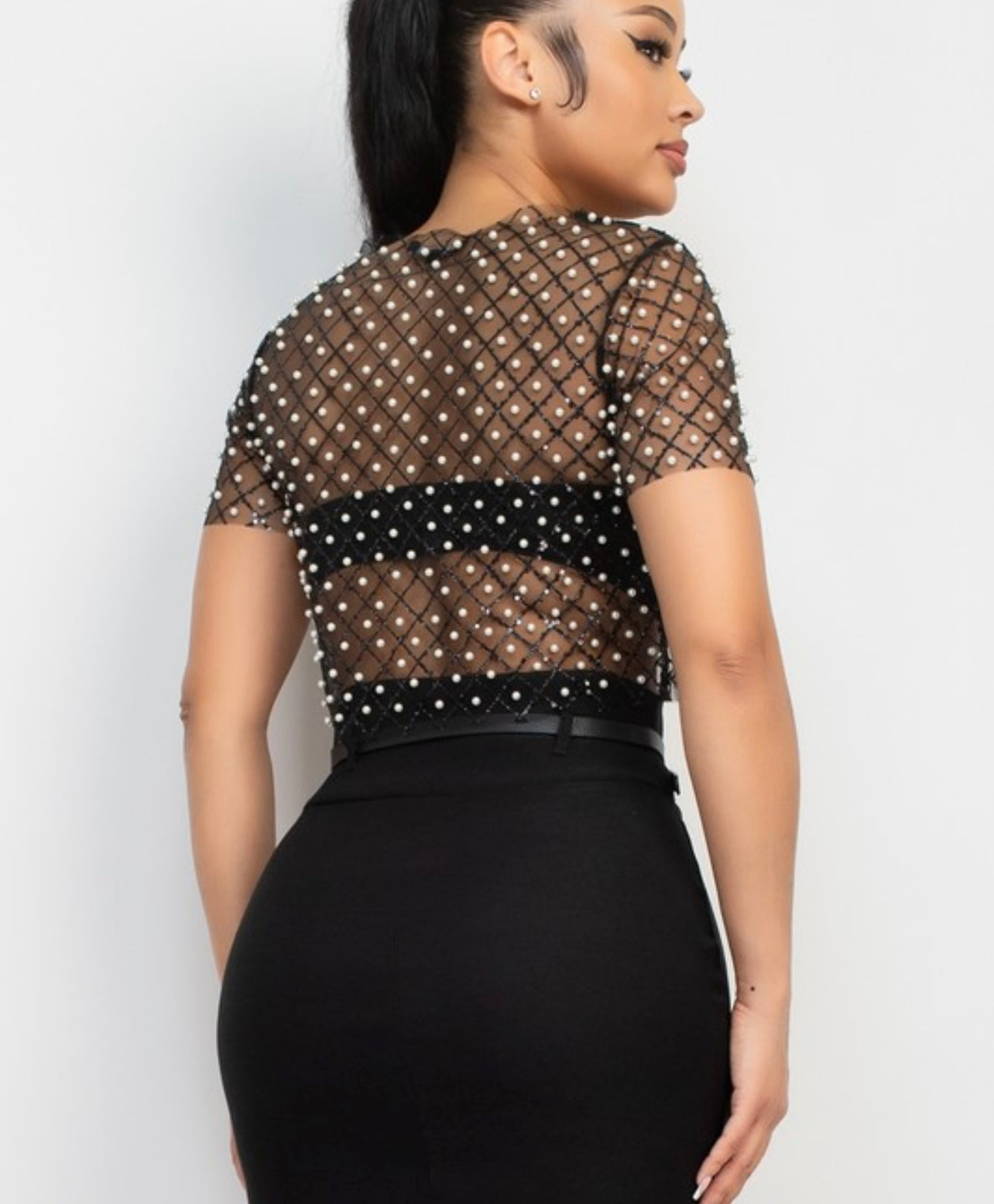 Sparkle Mesh Pearl Crop Top