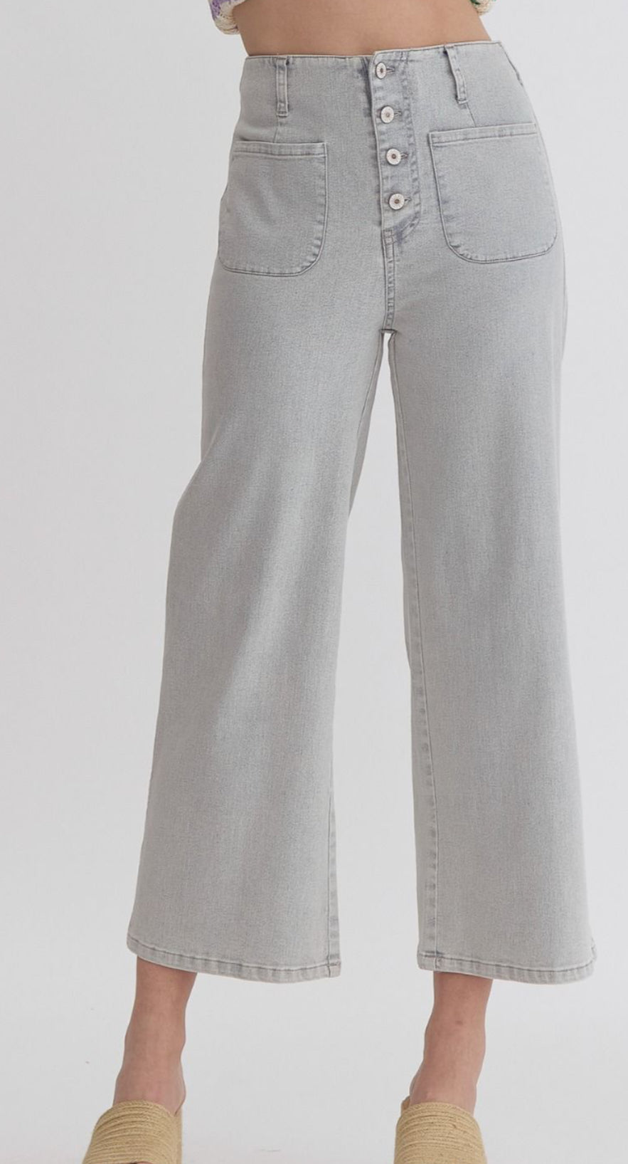 Buttonfly Denim Crop Jeans