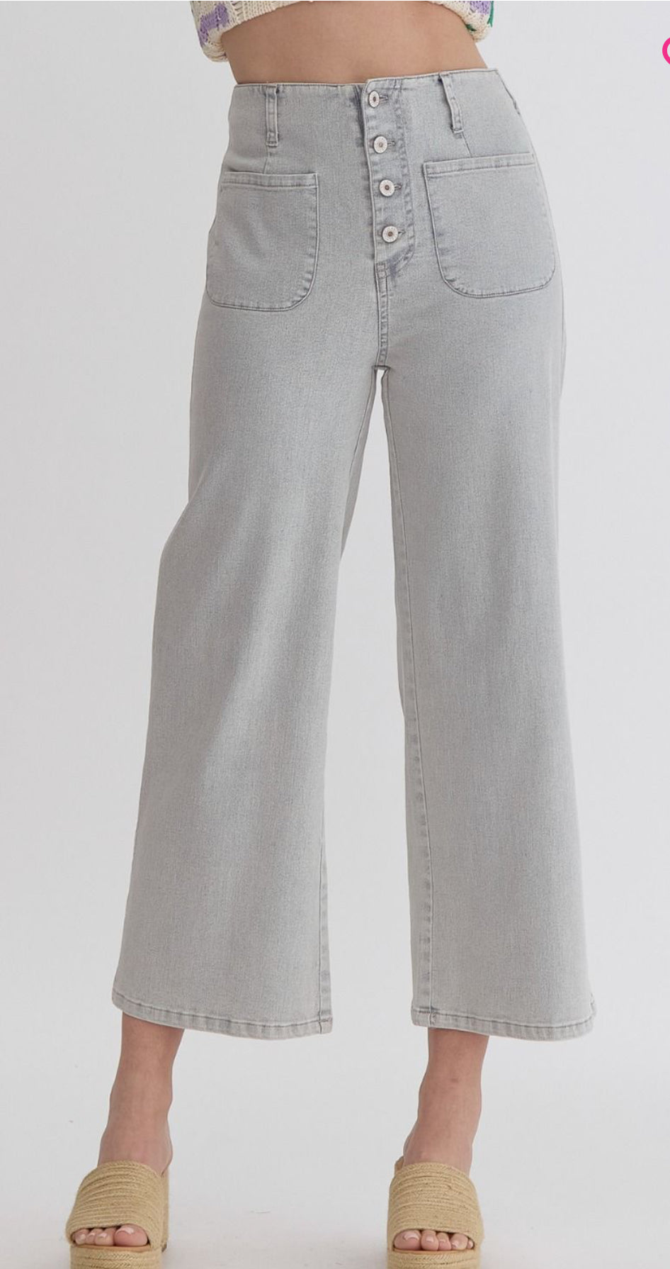 Buttonfly Denim Crop Jeans