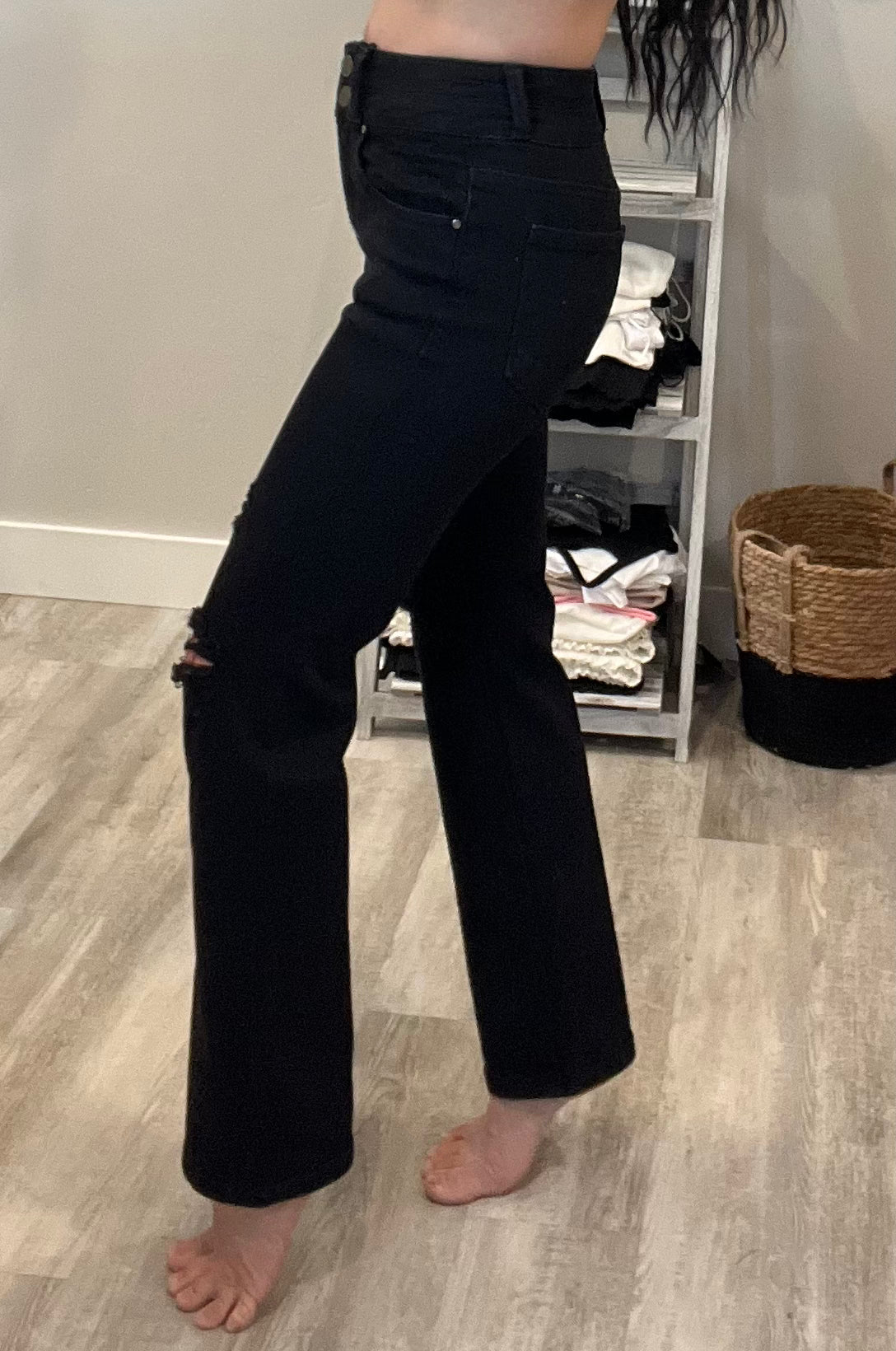 Risen Black Double Button Ankle Jeans