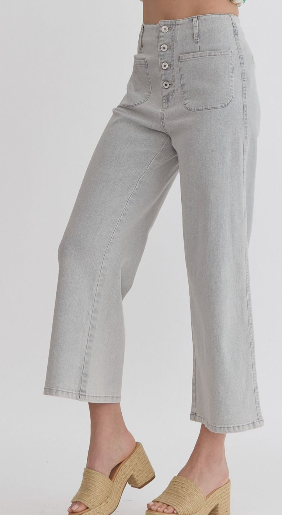 Buttonfly Denim Crop Jeans