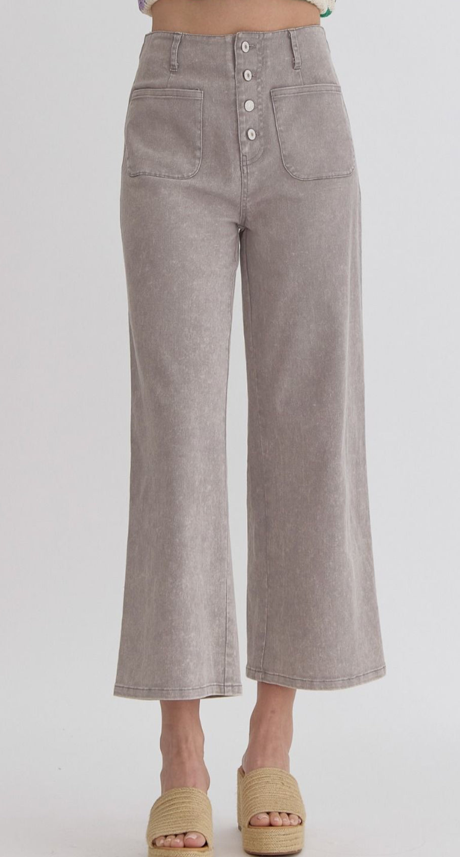 Buttonfly Denim Crop Jeans