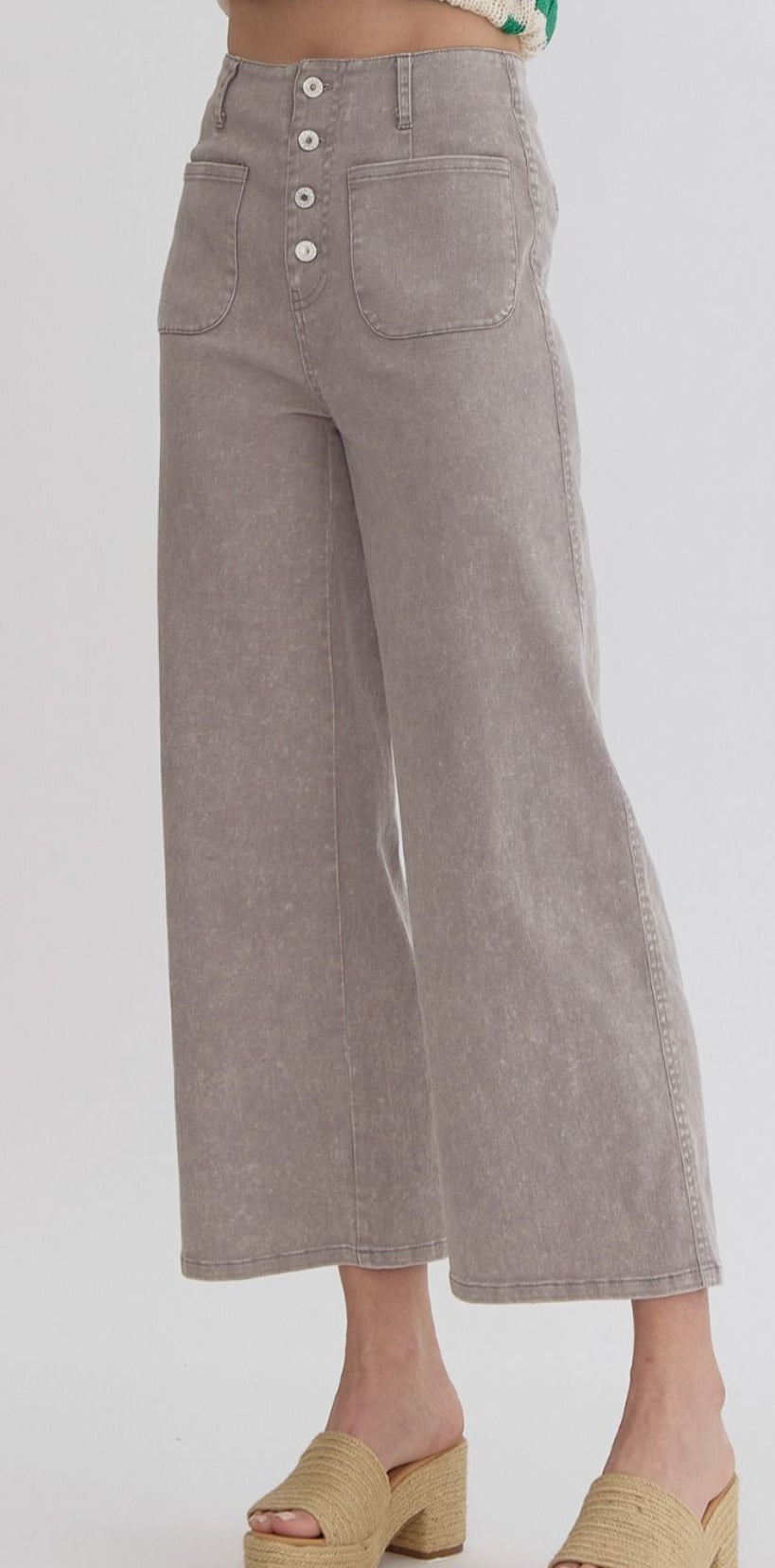 Buttonfly Denim Crop Jeans