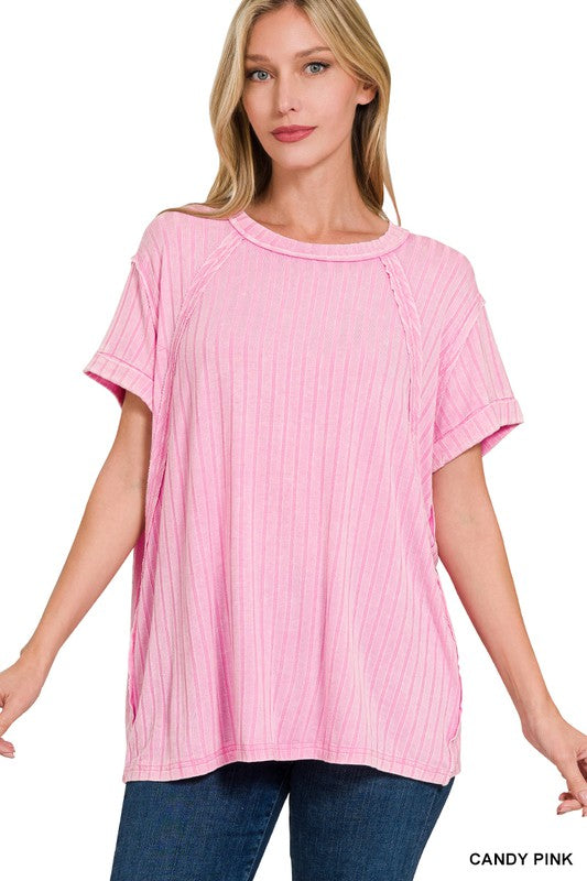 Ribbed Boat Neck Tops
