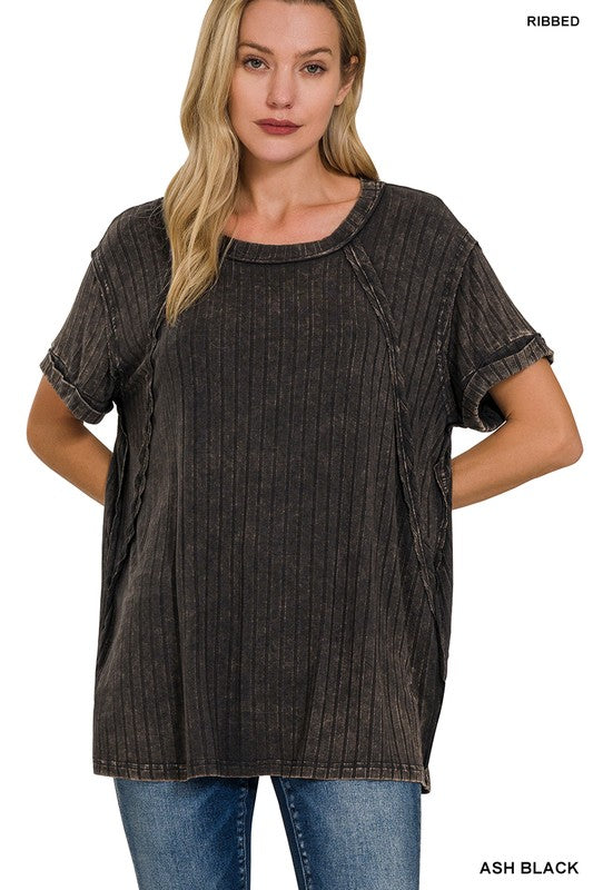 Ribbed Boat Neck Tops